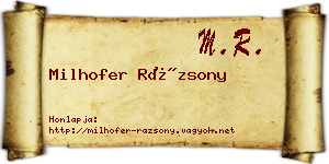 Milhofer Rázsony névjegykártya